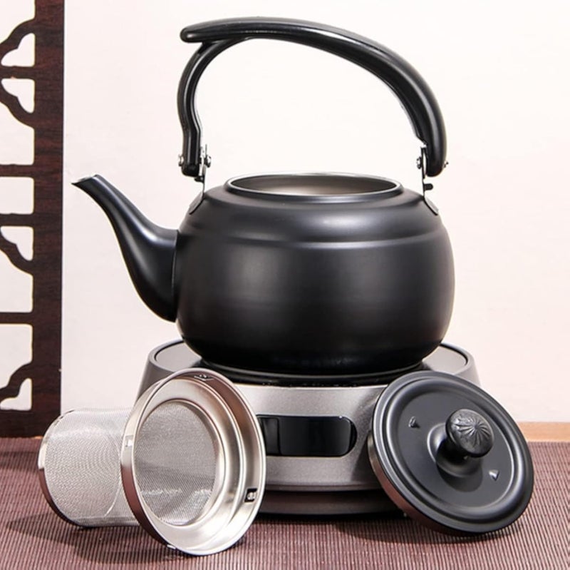 50 oz/1500ml Stainless Steel Steeping Teapot with Infuser for Loose Leaf Tea, Metal Tea Steeper Pot Coffee Water Kettle for Stovetop, Tea Maker for Hotels, Restaurant, Home, Kitchen, Black